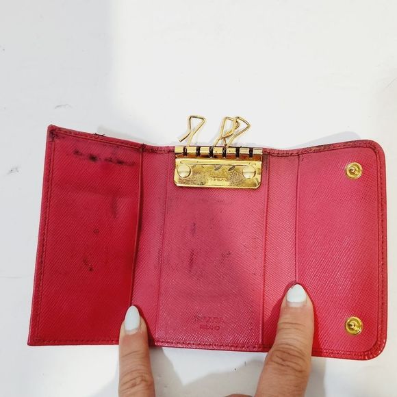 PRADA authentic Saffiano leather red / pink key card case with box - Picture 15 of 16